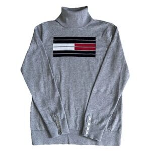 Women's Tommy Hilfiger Gray Turtleneck Long Sleeve Sweater with Logo Size Medium